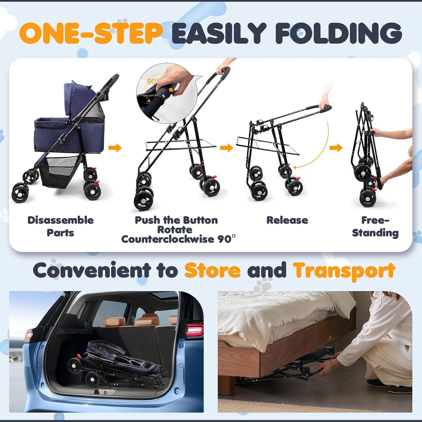 Dog Stroller for Medium Dogs 20 lbs, Pet Stroller for Small Dogs and Cats with 4 Wheels, Easily Folding & Compact Portable, Up to 45 Ibs with Detachable Basket, Cup Holder and Breathable Mesh