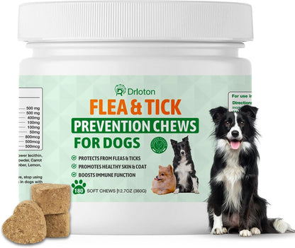 Flea and Tick Prevention for Dogs Chewables - 180 Treats - Natural Dog Flea and Tick Treatment Chewable Supplement for All Breeds & Ages - Soft Chews - Chicken Flavor