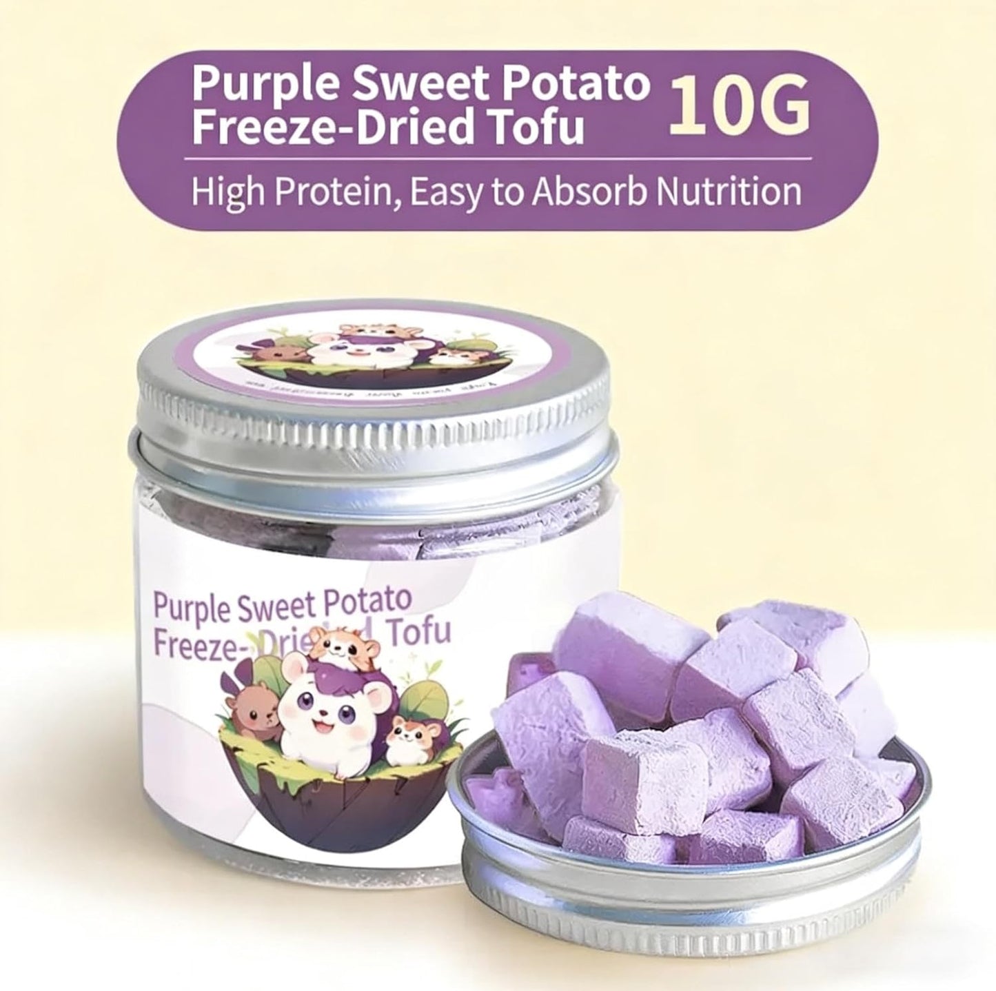 Freeze Dried Tofu for Hamsters High Protein Low Fat & Balanced Minerals Grain Single Ingredient Natural Treats for Rabbits Guinea Pigs & Small Pets (Freeze-Dried Tofu - Purple Sweet Potato)
