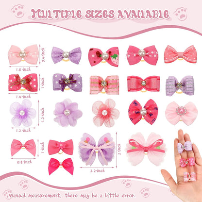 Hanaive 20 Pcs Dog Bows Small Size Dog Hair Bows for Puppy Hair with Rubber Bands Handmade Puppy with Pearls
