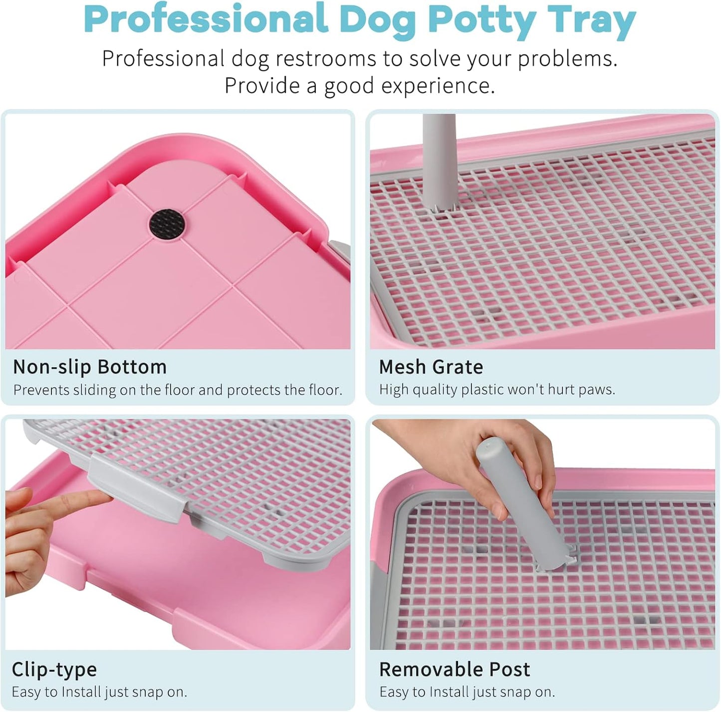 Dog Potty Tray Toilet 20"x14" Doggy Bathroom Dog Litter Box, Indoor Pee Pad Holder with 8pcs Training Pads, Puppy Pee Mesh Potty Training Tray with Secure Latch, Potty Pan for Small Medium Puppies