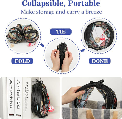 Pawaboo Small Pet Straight Tunnel, 23.6in Guinea Pig Tunnels and Hamster Tubes, Collapsible Small Animal Hideout with Interactive Bell and Balls, for Hamsters Guinea Pigs Rabbits Ferrets Chicks,Leaves