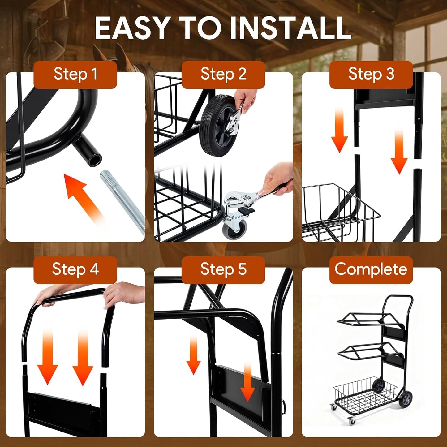 2 Tier Rolling Saddle Rack Cart with Basket,32" ×17",Foldable Horse Tack Cart with Wheels, Load 220 Lbs Capacity, Heavy Duty Horse Trailer Organizer, for Moving, Organize Tack