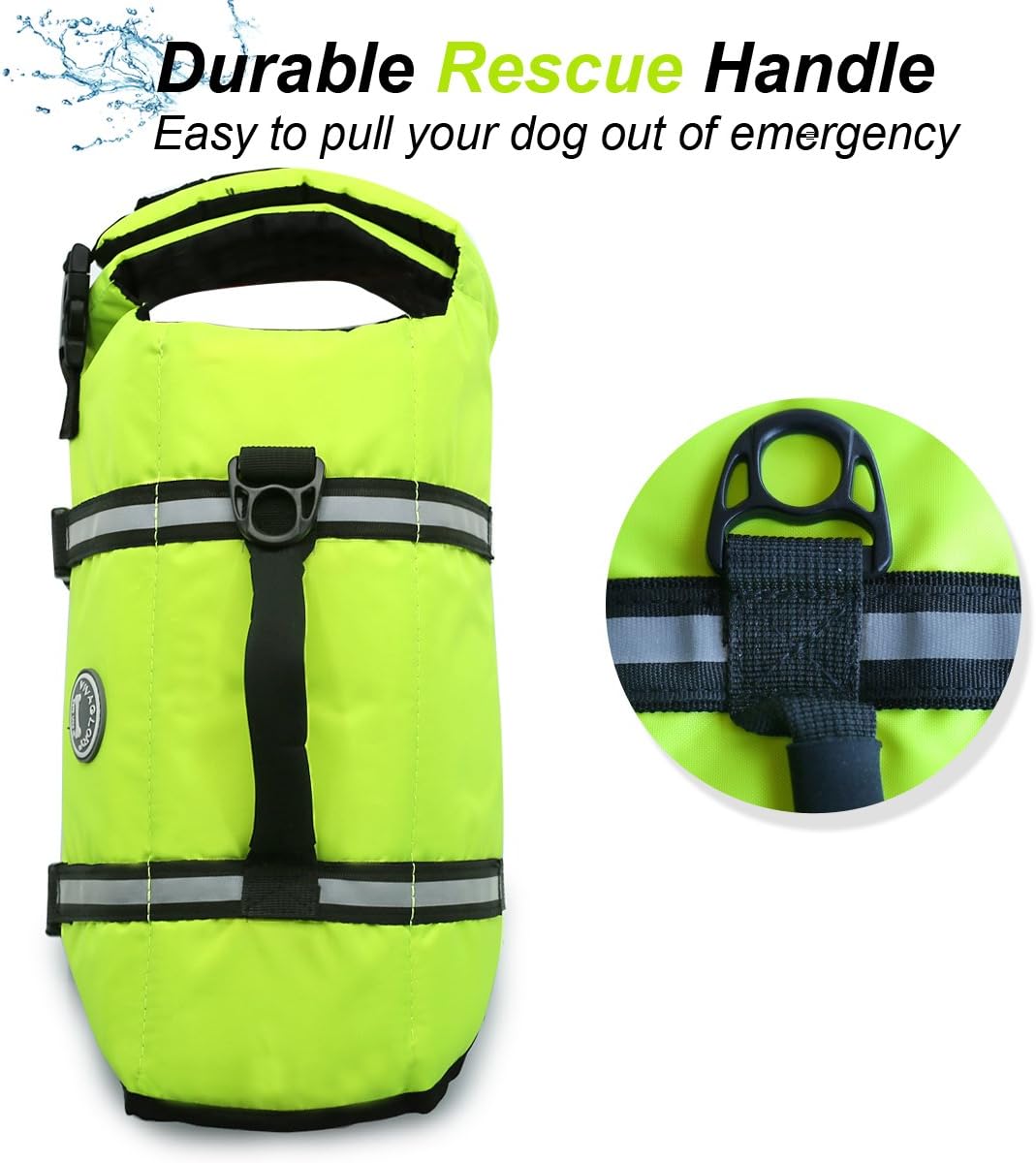 VIVAGLORY Rip Stop Dog Life Vest, Swimming Vest with Handle, Buoyancy for Doggy Puppy, Dog Life Jacket for Swimming & Boating, M, Bright Yellow