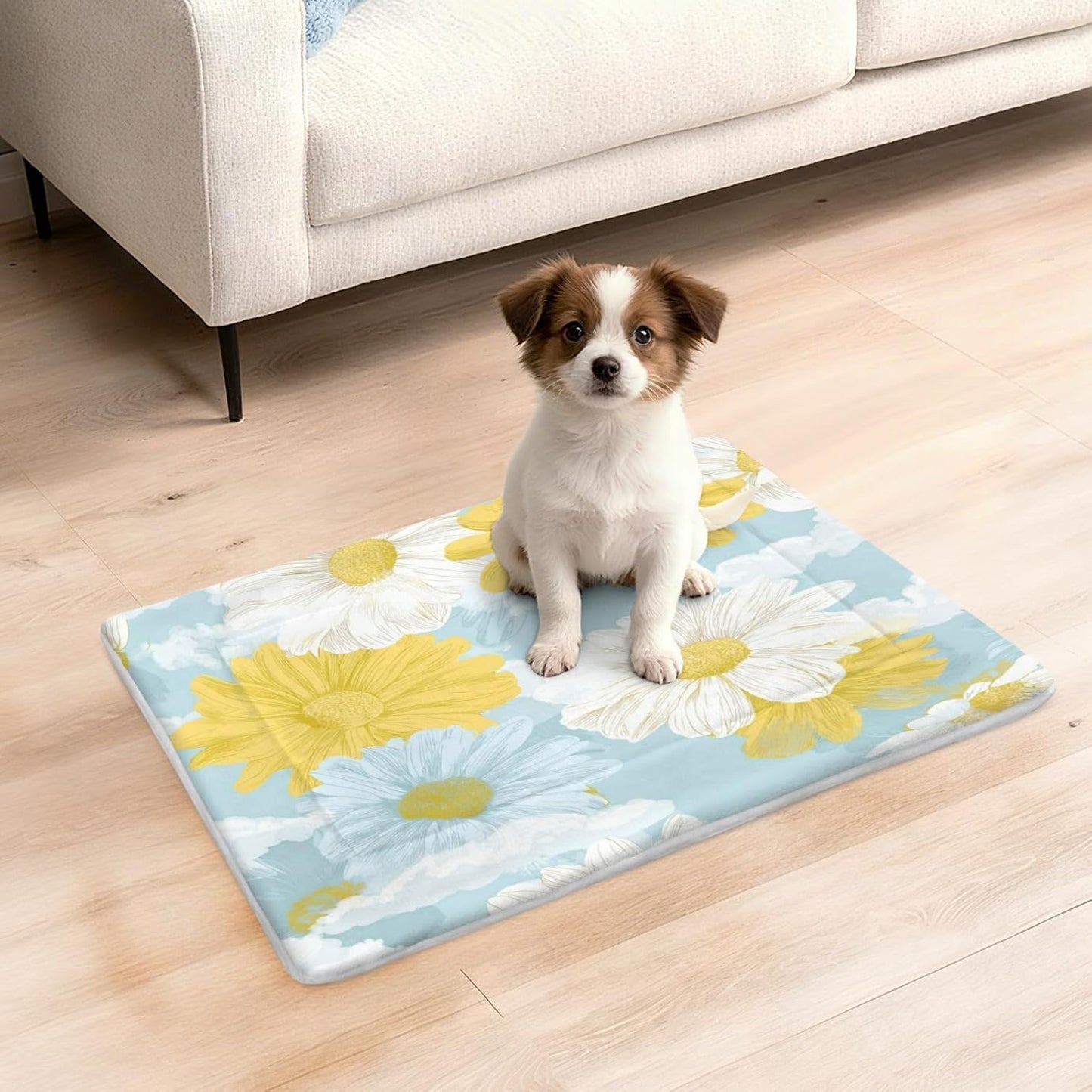 susiyo Yellow Floral Blooming Dog Bed Mat - Super Soft & Warm Pet Pad, 25x18 Inch Machine Washable Mat for Small Medium Dogs, Couch Protector, Crate & Travel Bed Topper