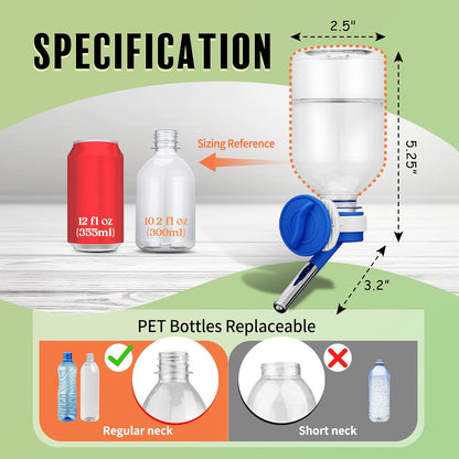 Choco Nose No-Drip Water Bottle Feeder for Guinea Pigs, Hamsters, Bunnies, Ferrets, & Small Pets, 10.2 fl.oz, 300ml - Easy to Install in Cages/Crates, US Patented Leakproof Nozzle 10mm, Blue (C128)