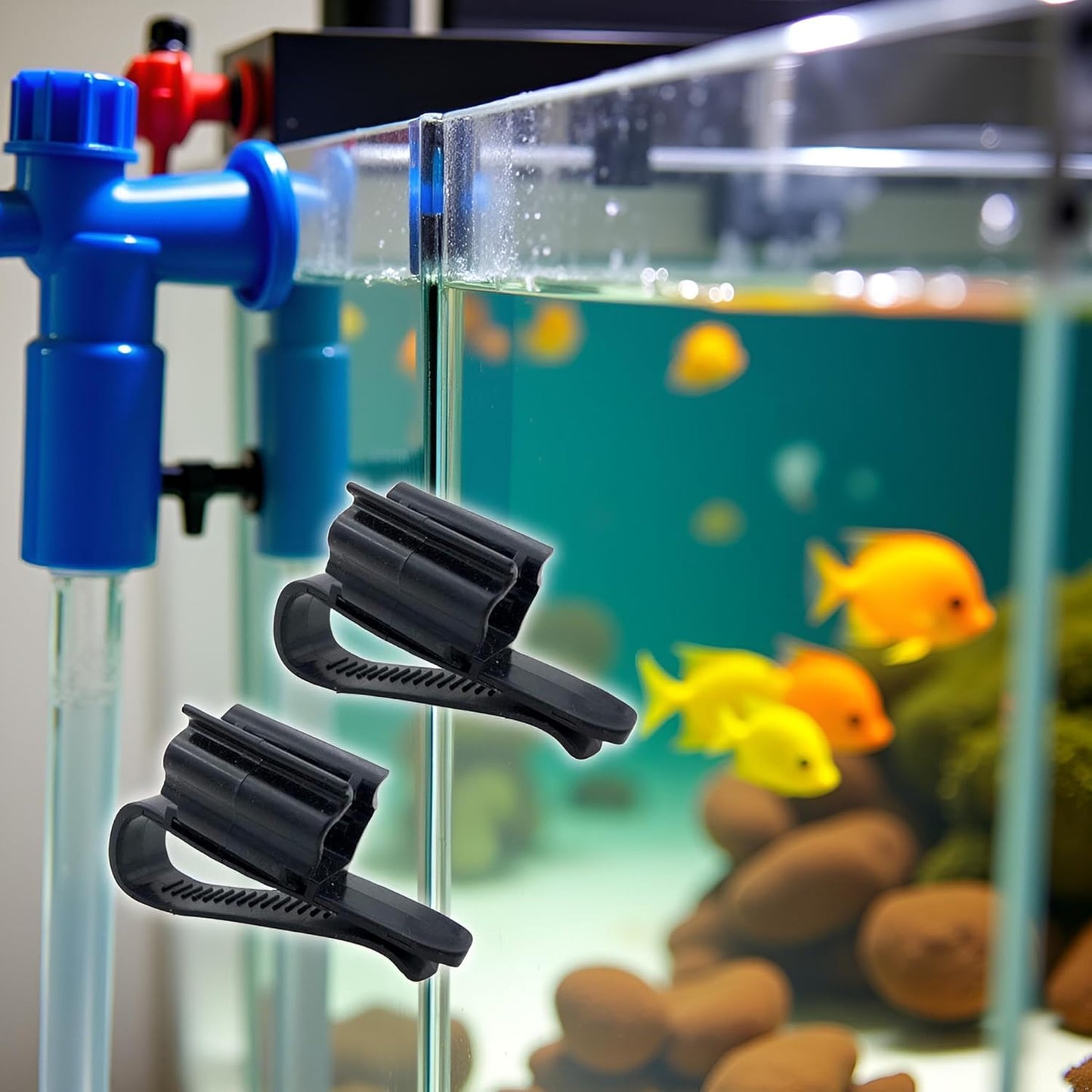 2 Pcs Black Fish for Tank Mounting Clip, Water Pipe Hose Holder Multifunction Adjustable Clamp for 0.31""""-0.62"""" Dia Tub Aquarium Tube Holder, Aquarium Air Pump Accessories