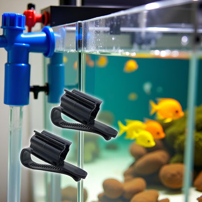 2 Pcs Black Fish for Tank Mounting Clip, Water Pipe Hose Holder Multifunction Adjustable Clamp for 0.31""""-0.62"""" Dia Tub Aquarium Tube Holder, Aquarium Air Pump Accessories