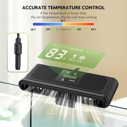 PAIZOO Aquarium Chiller Fan, Fish Tank Cooling Fans Aquarium Cooler with Temperature Probe & LCD Display, Auto Temperature Control & 3 Speed Modes Axolotl Cooler, 6.4W