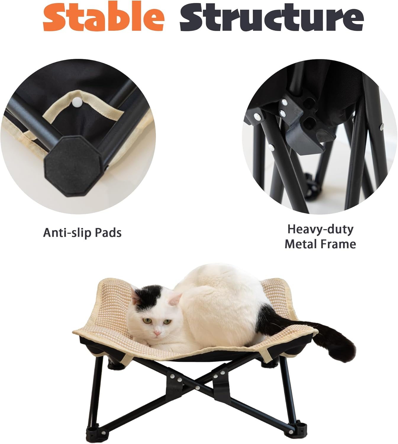 PETKARAY Foldable Elevated Cat Bed, Fluffy Kitty Lounge Furniture with Metal Frame, Raised Cat Hammock Chair for Indoor Cats