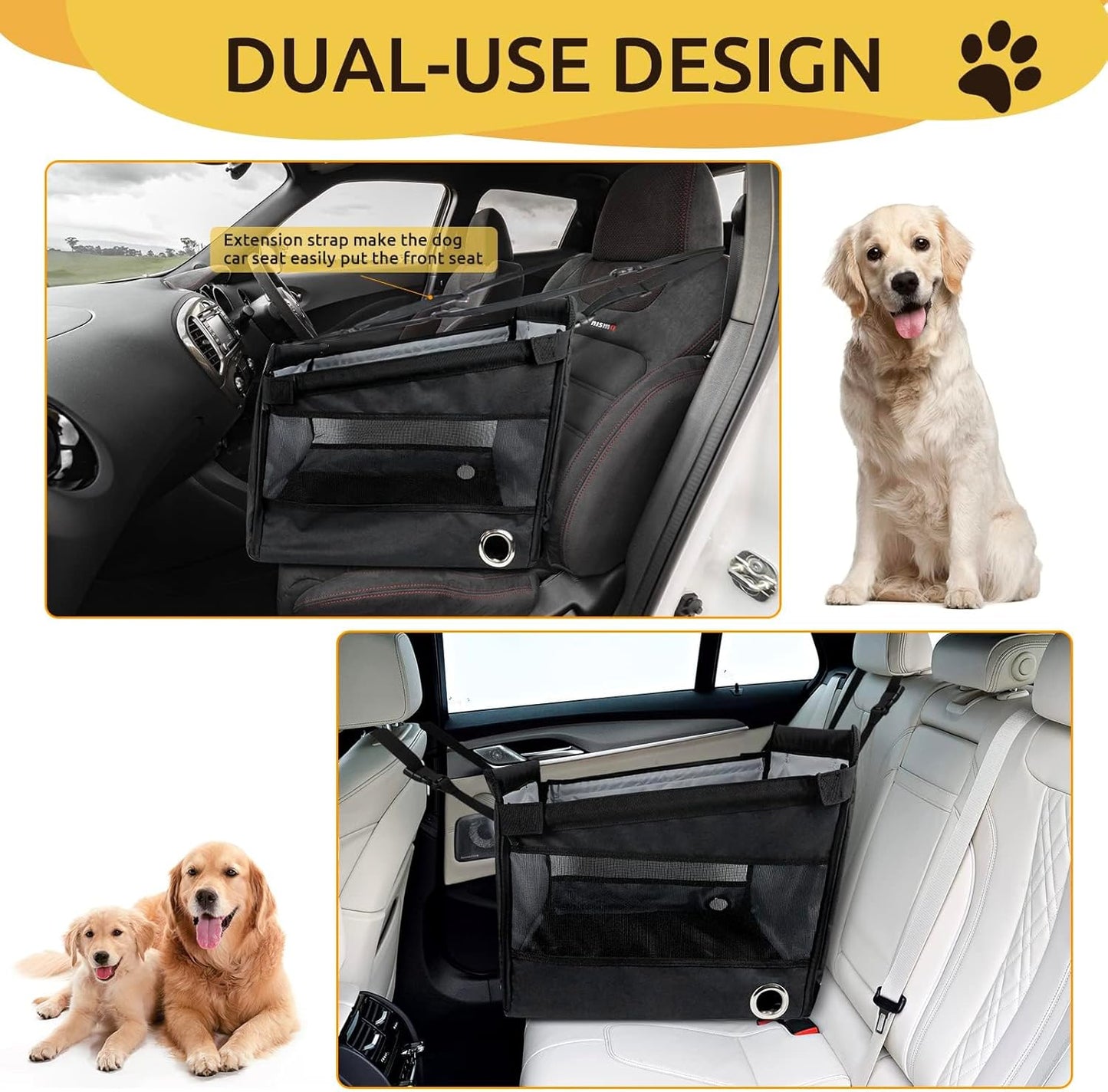Black Portable Dogs Car Seat for Travel Dogs, Safety Leash, Adjustable Straps, Medium Dog Car Seat, Dog Travel Bed Washable Foldable, with Storage Pockets
