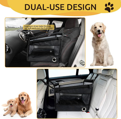 Black Portable Dogs Car Seat for Travel Dogs, Safety Leash, Adjustable Straps, Medium Dog Car Seat, Dog Travel Bed Washable Foldable, with Storage Pockets