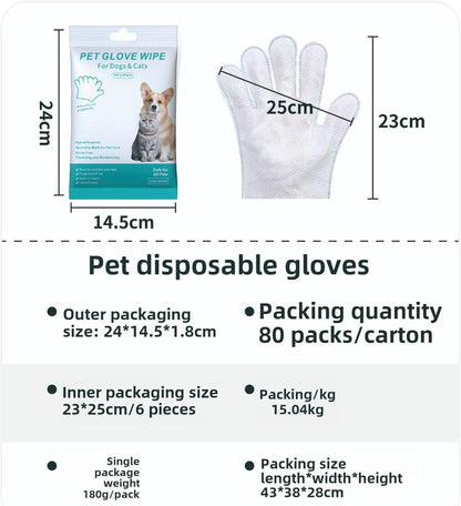 Disposable pet Cleaning Gloves Wet Wipes, Suitable for Daily Cleaning and Travel use. Two Packs of unscented Glove Wet Wipes (Green Packaging, 12 Pieces Each) + 1 Pack of Wet Wipes (as a Gift)