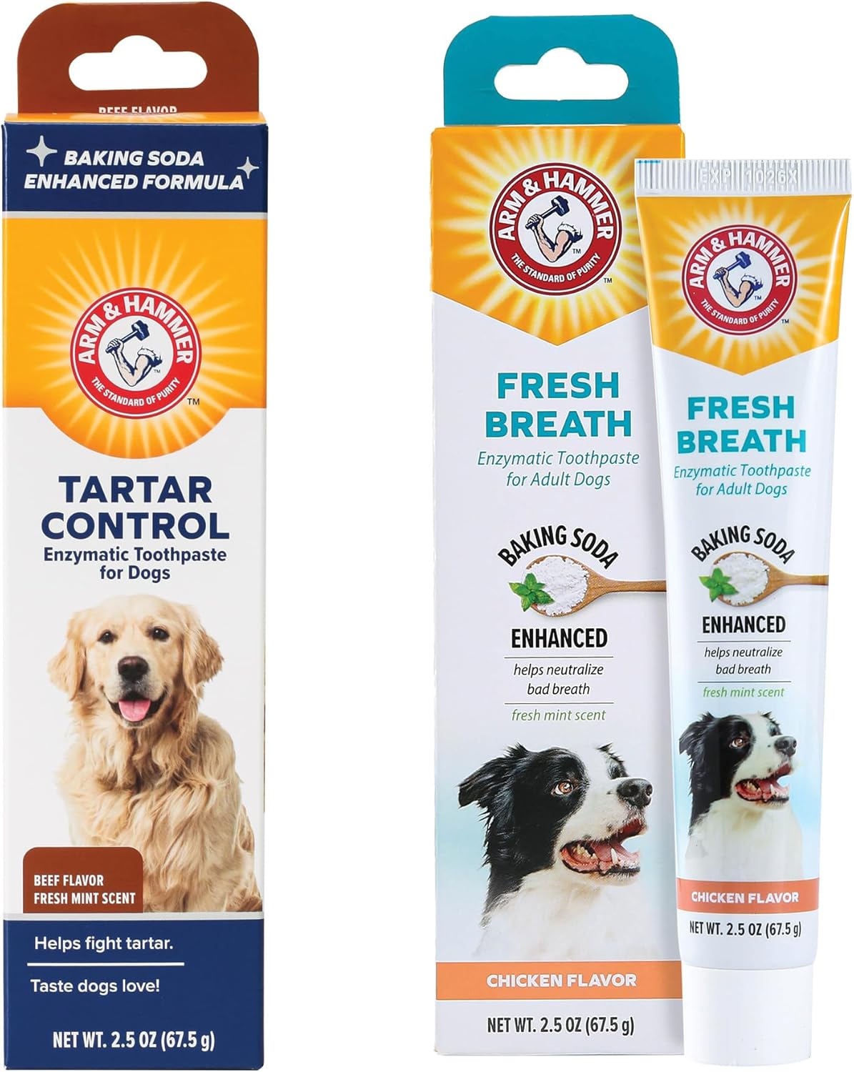 Arm & Hammer Dog Toothpaste Bundle | Tartar Control & Gum Soothing Enzymatic Toothpaste for Dogs and Puppies | Beef & Vanilla Ginger Flavor, 2.5 oz Each