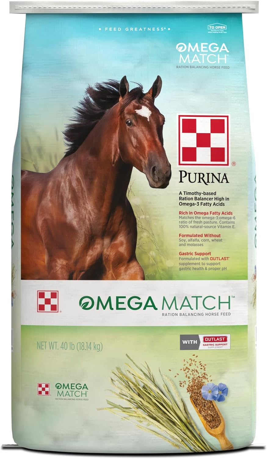 Purina | Omega Match Ration Balancing Horse Feed | 40 Pound (40 LB) Bag