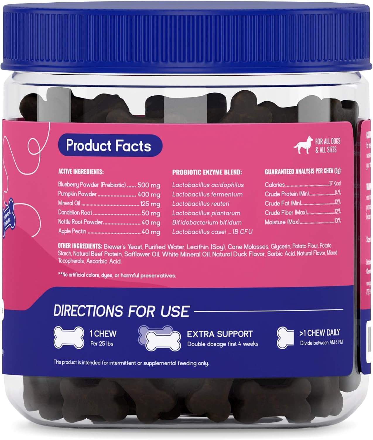 PupGrade Digestive Support Chews for Dogs - Prebiotic and Probiotic Supplement with Enzyme Blend - Upset Stomach, Diarrhea, Bowel, and Immune Support - Pumpkin, Blueberry, Mineral Oil - 60 Soft Chews