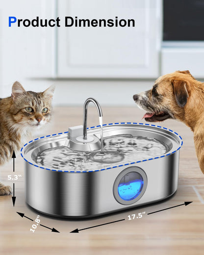 3.4Gal Dog Water Fountain for Large Dogs, 13L Stainless Steel Large Pet Fountain with Deeper & Wider Drinking Area, Automatic Dog Water Bowl Dispenser with Water Window & LED, Super Quiet