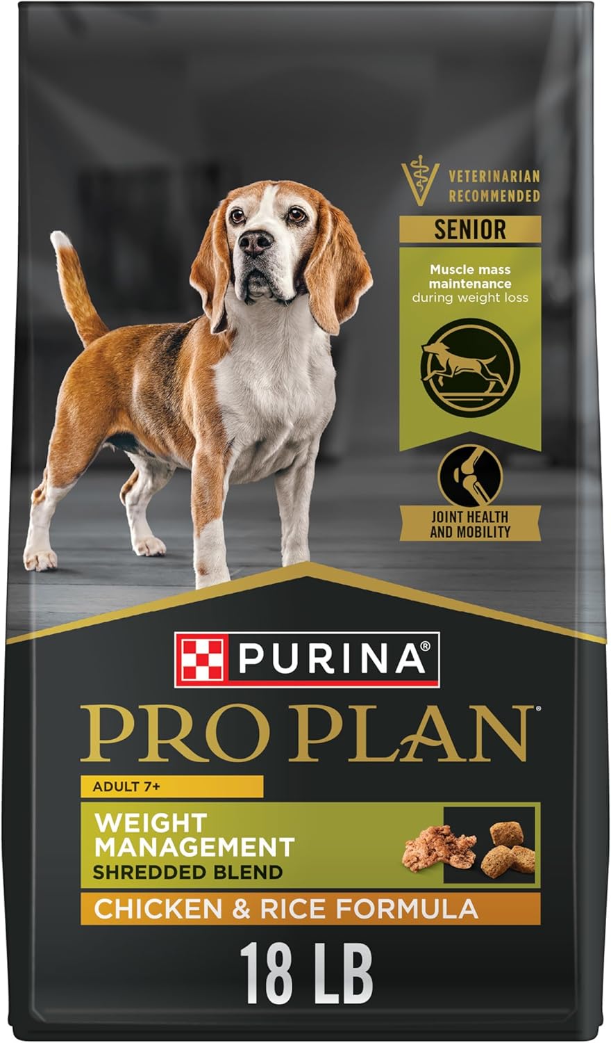 Purina Pro Plan Adult 7 Plus Weight Management Shredded Blend Chicken and Rice Formula Senior Dog Food - 18 lb. Bag