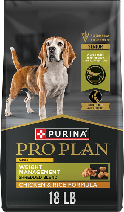 Purina Pro Plan Adult 7 Plus Weight Management Shredded Blend Chicken and Rice Formula Senior Dog Food - 18 lb. Bag