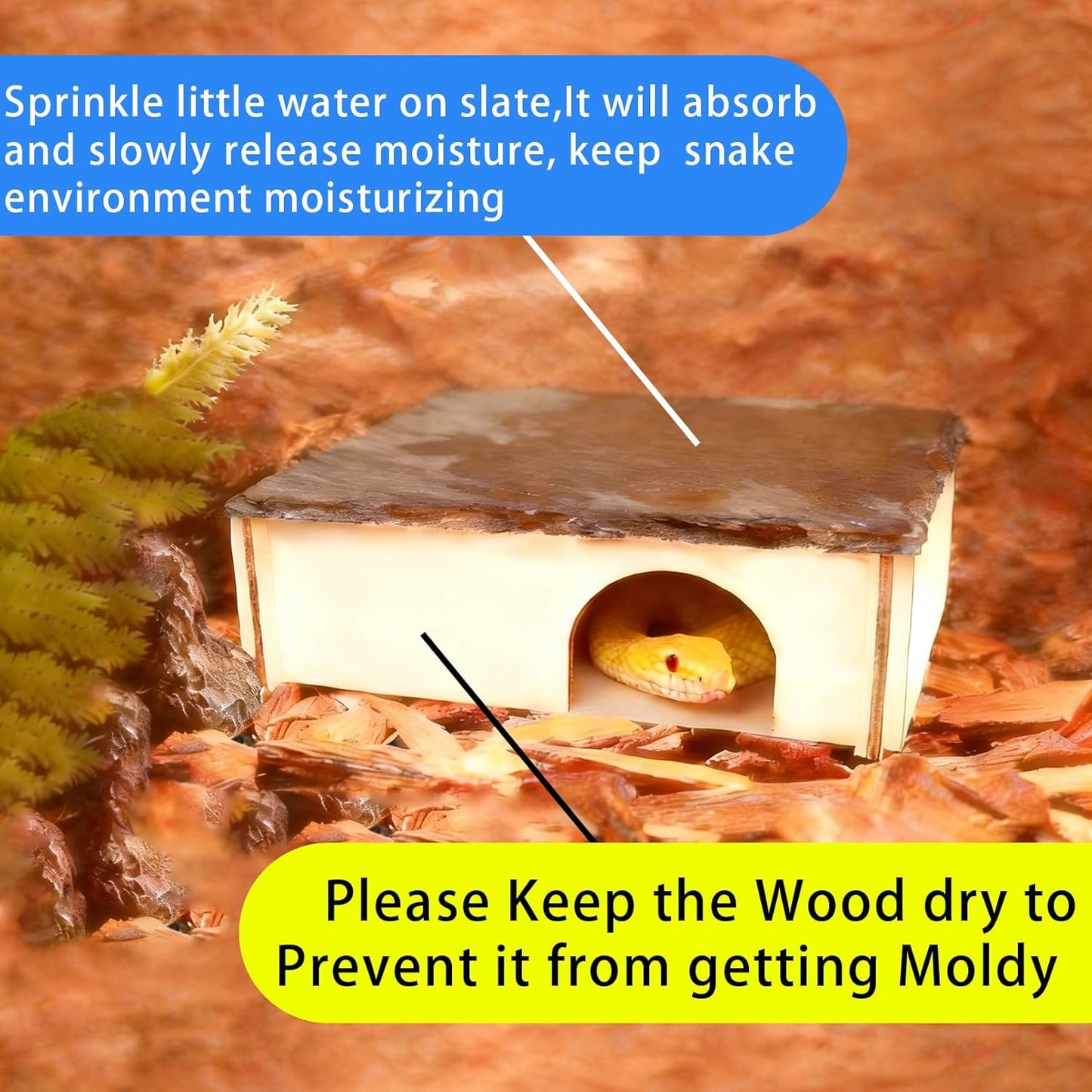 Large Snake Hide with Slate Reptile Hide Box Ball Python Hide 15.7×11.8×4.3"(XL) Reptile Hides Snake Hides for Ball Pythons Leopard Geckos 100% Natural Stone & Wood Reinforced Packaging