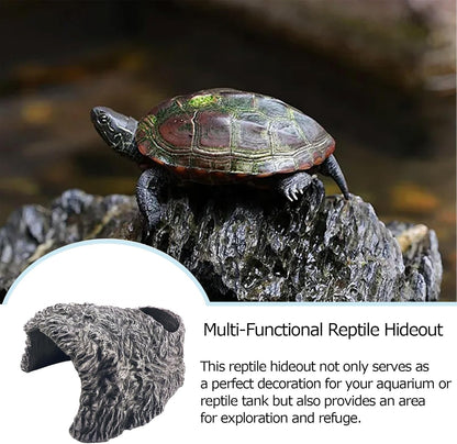 Extra Large Reptile Hide Cave, Resin Rock Habitat Decor, Basking Platform for Terrarium & Aquarium, Oversize Hideout for Bearded Dragons, Lizards, Snakes, Turtles (10.23" L x 9.44" W x 5.7" H)