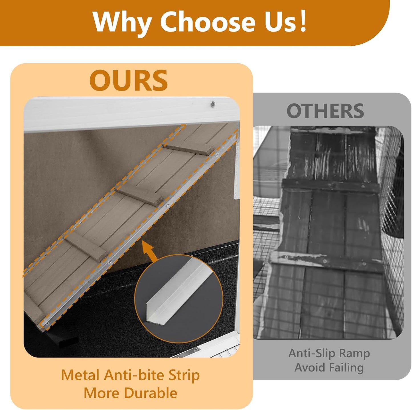 2 Story Rabbit Hutch Indoor & Outdoor, Wooden Rabbit Cage with 2 Leak-Proof Pull-Out Trays, 4 Wheels, Ramp, Chew-Anti Metal Strip for Rabbit, Guinea Pig, Hamster (36" L x 17.8" W x 36.7" H)