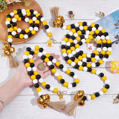 OLYCRAFT 4Pcs Dog Doorbells Training Potty Great Dog Bells Yellow Adjustable Dogs Bell for Door Wooden Beads Bell Ring to Go Potty for Pets Puppies Potty Training Accessories - 39.2 Inch