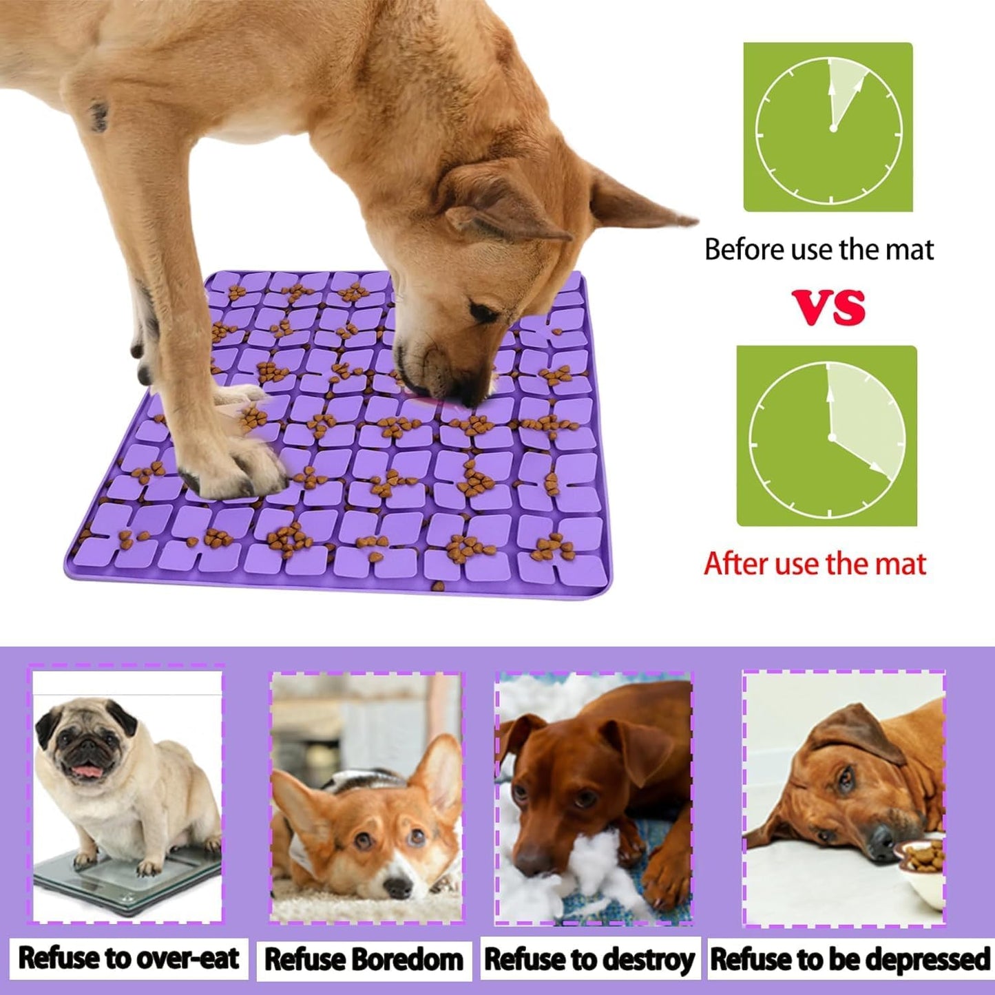 Dog Lick Mat & Snuffle Mat for Dogs – Slow Feeder Licking Mat with Suction Cups, Dog Enrichment Toys for Anxiety Relief, Training Smell & Natural Foraging, Slow Eating for Large Breed（Large Silicone ）