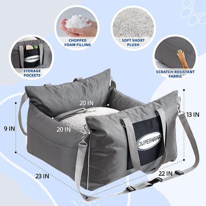 Dog Car Seats for Small & Medium Dogs, Waterproof Dog Booster Seat with Storage Pockets Soft Travel Bed with Clip-On Safety Dogs Leash and Secure Straps Puppy Travel Carrier Bed，Gray
