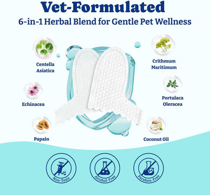 Probiotics for Dogs - Dog Probiotics for Digestive Health, Yeast, Itchy Skin, Gut Health, Immune & Skin+Dog Teeth Cleaning Wipes, Pet Finger Dental Wipes for Dogs & Cats, Dual-Sided, 6-in-1 Herbal For
