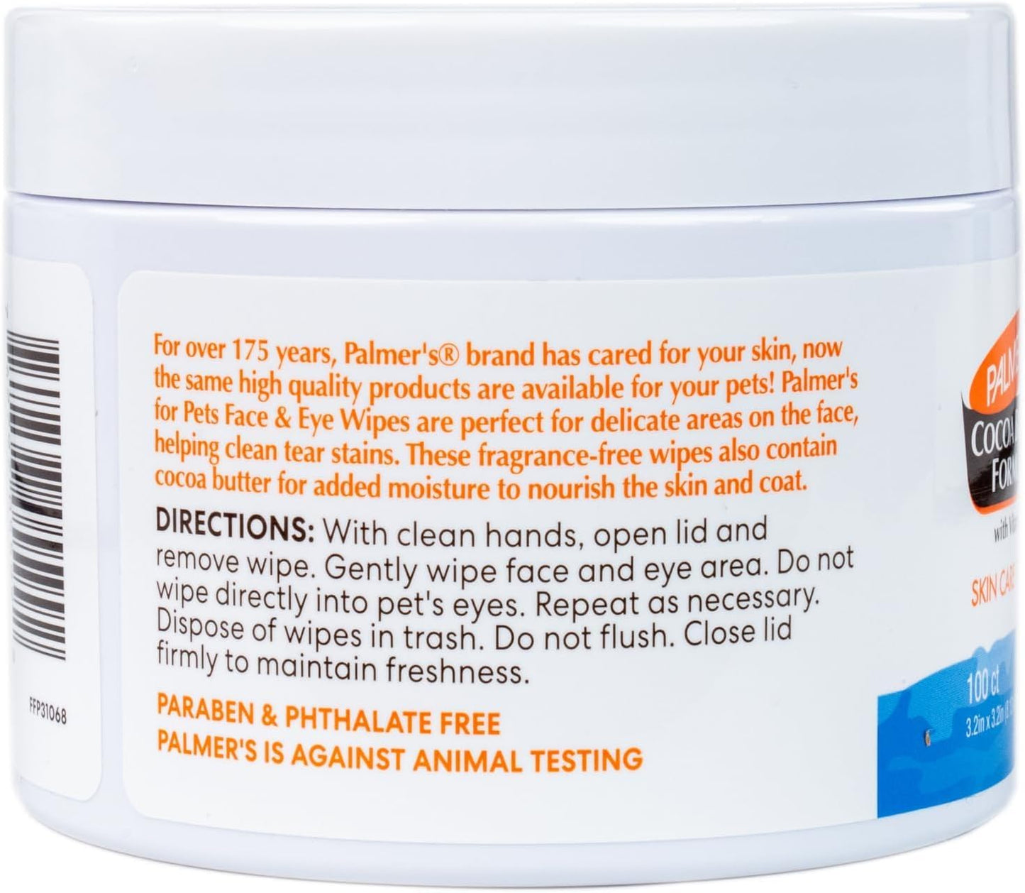 Palmer's for Pets Face and Eye Wipes with Cocoa Butter and Vitamin E, Dog Cleaning and Care, Specially Formulated for Dogs, 100ct - 6 Pack