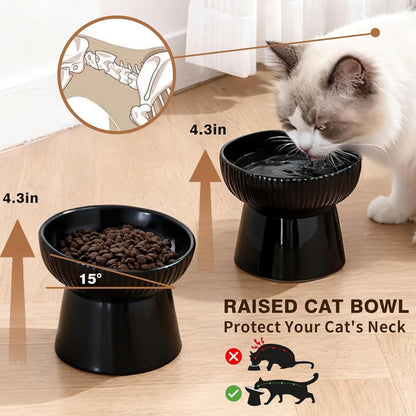 Elevated Cat Food Bowl, Ceramic Raised and Tilted Water Bowl, Whisker Fatigue Cat Bowls for Indoor Cats, Anti Vomiting and Protect Spines Pet Feeding Dishes for Kittens Small Dog, Heavy Non-Slip Base