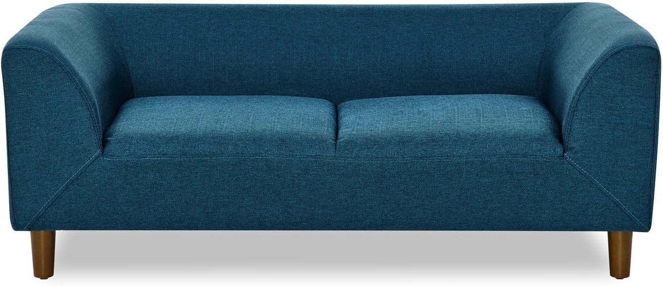 39" Dog Couch Bed, Comy Linen Fabric Pet Sofa with Backrest and Armrests, Elevated Dog Chair with Wooden Legs for Dogs and Cats, Easy to Clean (Blue)