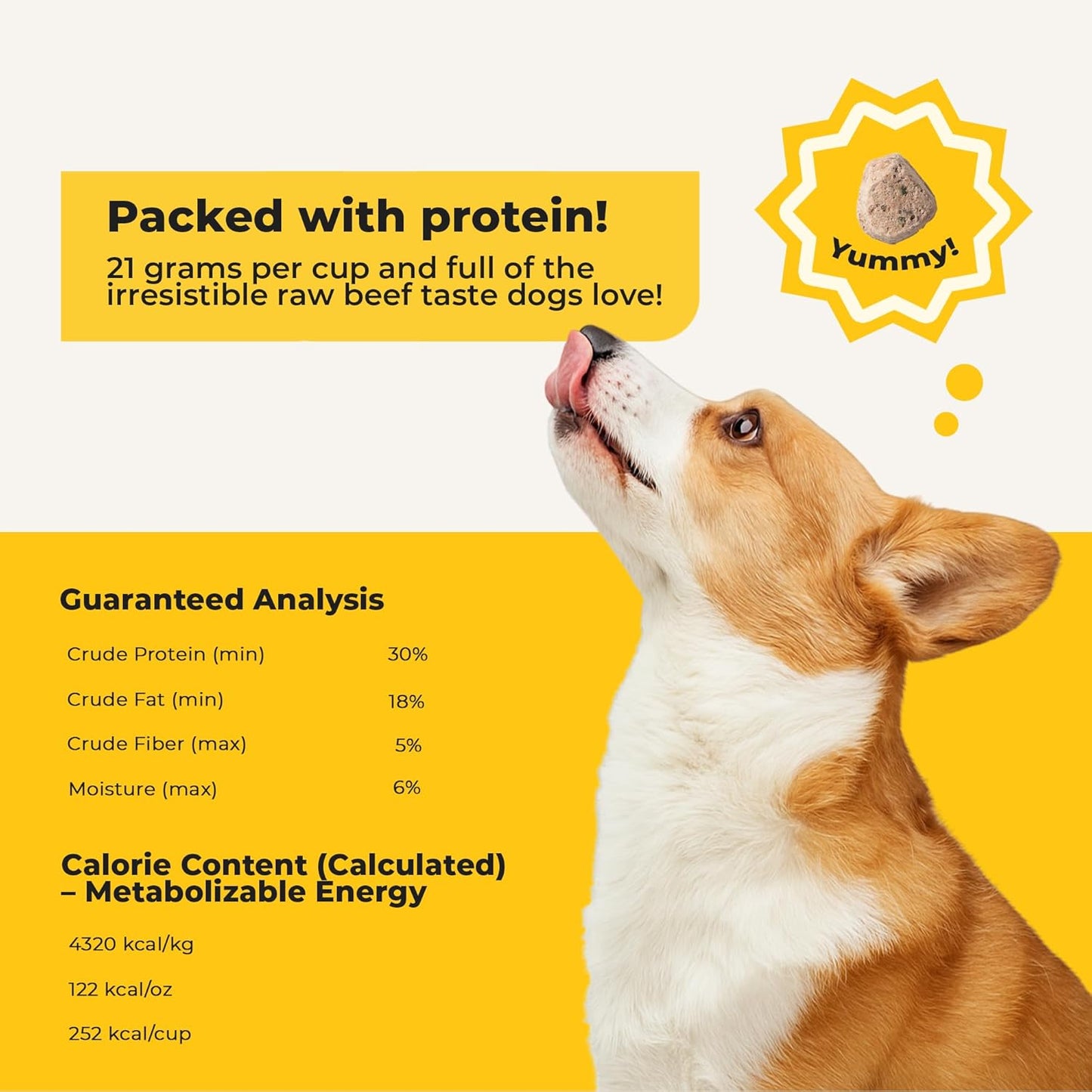 Bow Wow Beef - Freeze Dried Raw Dog Food, Complete Meal & Topper, Beef Liver and Kidney Bites for Training - High Protein (21g Per Cup) - Best Dog Stocking Stuffers, Made in The USA, 8oz Bag