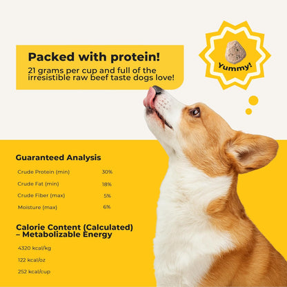 Bow Wow Beef - Freeze Dried Raw Dog Food, Complete Meal & Topper, Beef Liver and Kidney Bites for Training - High Protein (21g Per Cup) - Best Dog Stocking Stuffers, Made in The USA, 8oz Bag