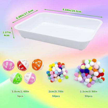 Dig-Box Tray for Hedgehog, Dig Box with Multicolor Furry Ball Toys, Hedgehog Accessories, Toys for Hedgehogs, Sugar Gliders, Hamster, Kitten and Other Small Animals