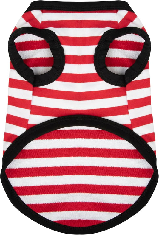 Paiaite Dog Striped Sleeveless Tank Top - Colorful Cotton Pet Apparel for Small & Medium Dogs in Happy Red