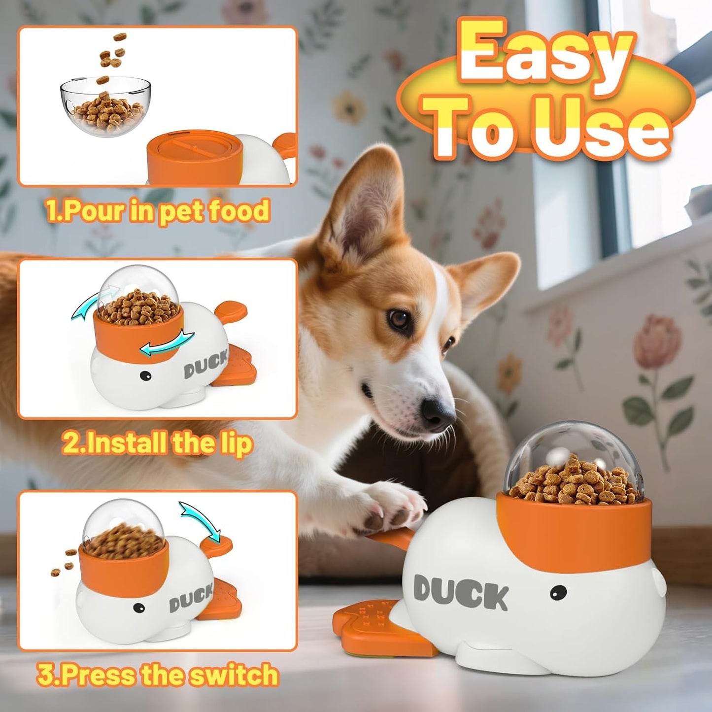 Dog Interactive Treat Dispenser Toy Food Puzzle Slow Feeder Duck-Shaped Dog Puzzle Feeders for Small Medium Dogs Cats IQ Training Reduces Bloating for Healthy Eating White