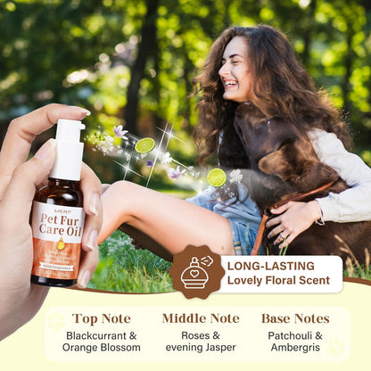 Pet Fur Care Oil - Tangle Remover, Shiny & Silky Coat, Soothing Skin Protection with Collagen and Natural Oils - Leave-in Formula for Dogs and Cats - 1.01 fl. oz