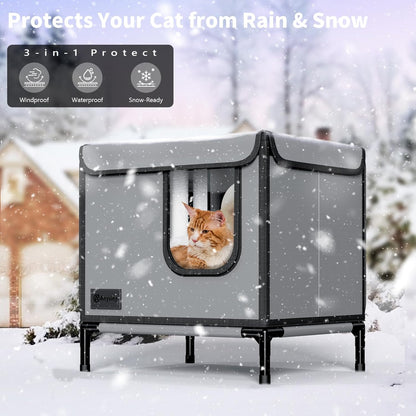 Outdoor Cat House for Winter-Weatherproof Stray Cats Shelter with Thermal Aluminum Foil for Outside