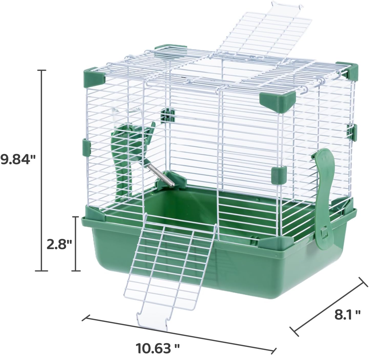 11" Travel Hamster Carrier, Small Animal Cage, Portable Outing Carrier, Temporary Cage, Short Trip, Picnic, with Food Bowl, Water Bottle, Dwarf Syrian Hamster, Gerbil, Green