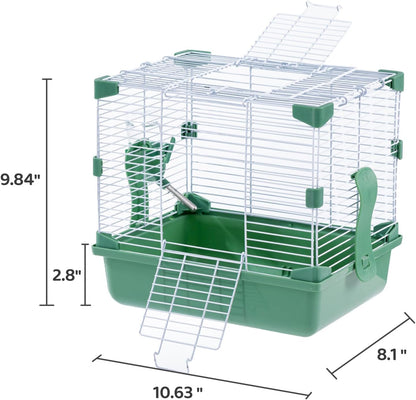 11" Travel Hamster Carrier, Small Animal Cage, Portable Outing Carrier, Temporary Cage, Short Trip, Picnic, with Food Bowl, Water Bottle, Dwarf Syrian Hamster, Gerbil, Green
