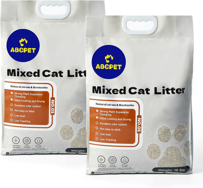 Natural Cat Litter Clumping Cat Litter,36 Pounds Mixed Straw Kitty Litter Lightweight Litter,Dust Free and Low Tracking Litter Odor Control Unscented
