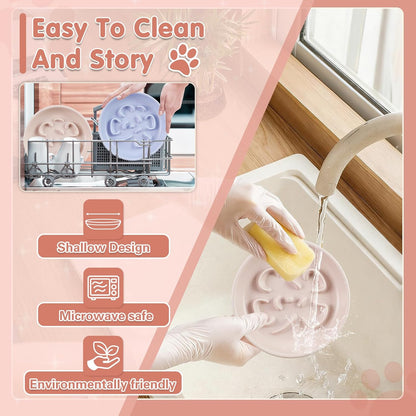 Cat Slow Feeder Bowl Set - 2 Pcs Pastel Series Cat Plate for Dry and Wet Food - Cute Maze Feeder Dish for Healthy Eating- Slow Feeding Bowls Whisker Friendly - Dishwasher Safe.(Blue and Pink)