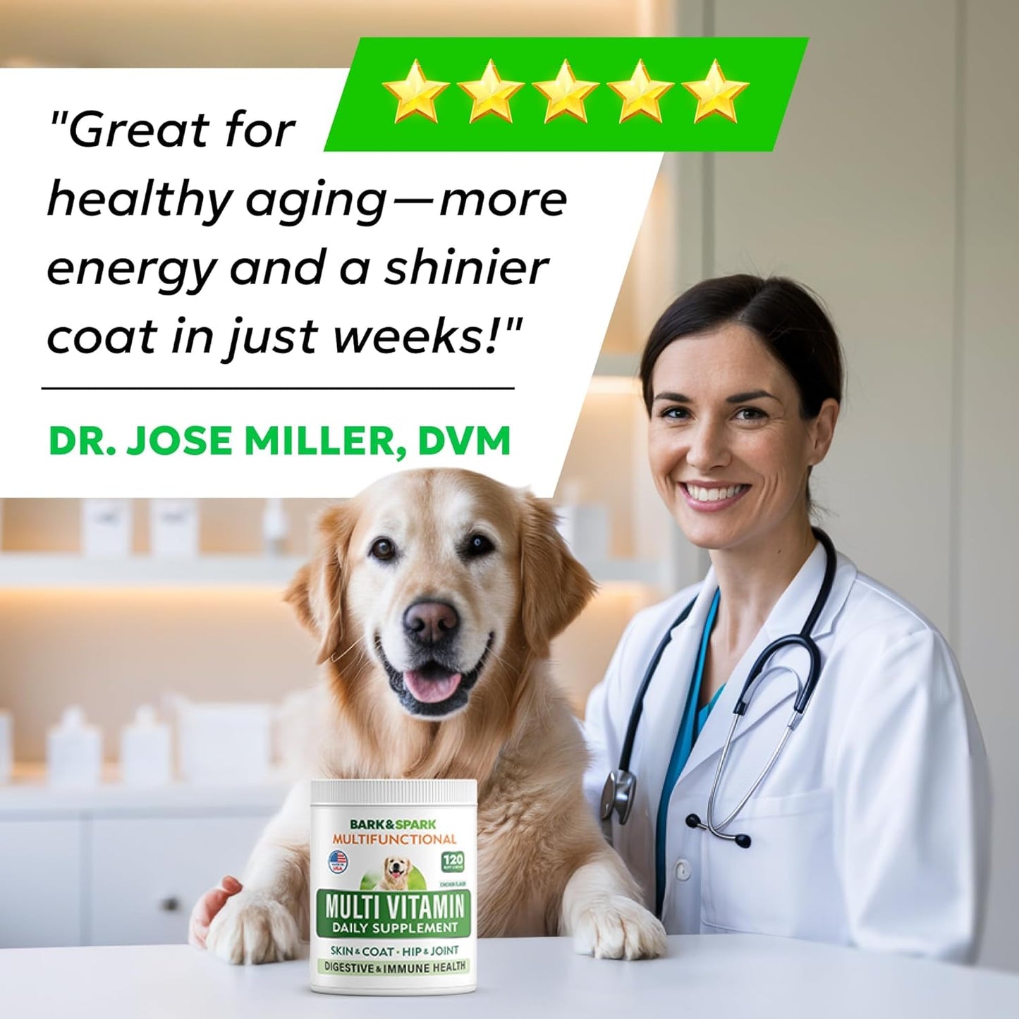 BARK&SPARK Dog Vitamins & Supplements - Multivitamin Chewable Treats for Dogs - Glucosamine Chondroitin for Joint Support + Omega for Skin & Coat + Probiotics - Multi Vitamin for Pets Health - 60Ct