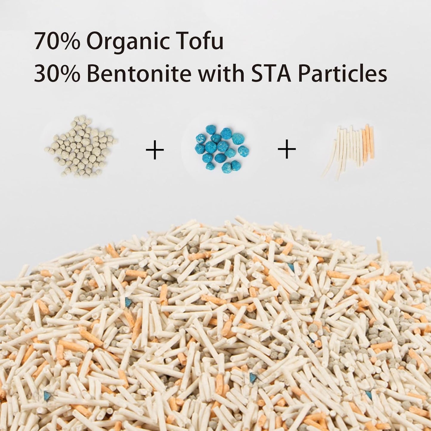 Tofu Mixed Cat Litter, Strong Clumping Kitty Litter Ultra Absorbent 2.5KG 100% Natural Tofu Litters with Bentonite, Flushable, Lightweight, Odor Control, Low Tracking, Dust-Free
