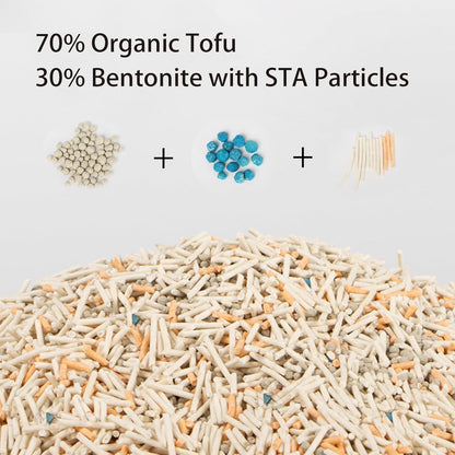 Tofu Mixed Cat Litter, Strong Clumping Kitty Litter Ultra Absorbent 2.5KG 100% Natural Tofu Litters with Bentonite, Flushable, Lightweight, Odor Control, Low Tracking, Dust-Free
