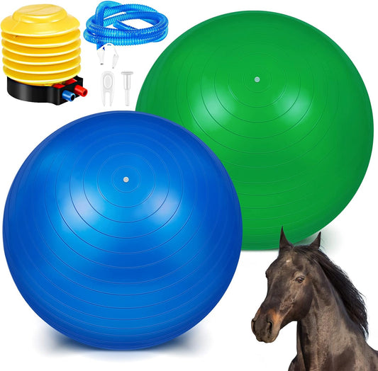 Sotiff 2 Pcs 40 Inch Horse Ball for Play Large Horse Big Equine Herding Anti Burst Dog Ball Soccer Giant, Pump Included(40 Inch,Green, Blue)
