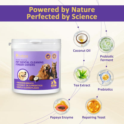 Pet Dental Finger Wipes,Teeth Cleaning Wipes for Dogs & Cats, Cats & Dogs Probiotic Teeth Wipes, Daily Oral Care for Plaque & Tartar Removal, Fresh Breath Support, 50 Count