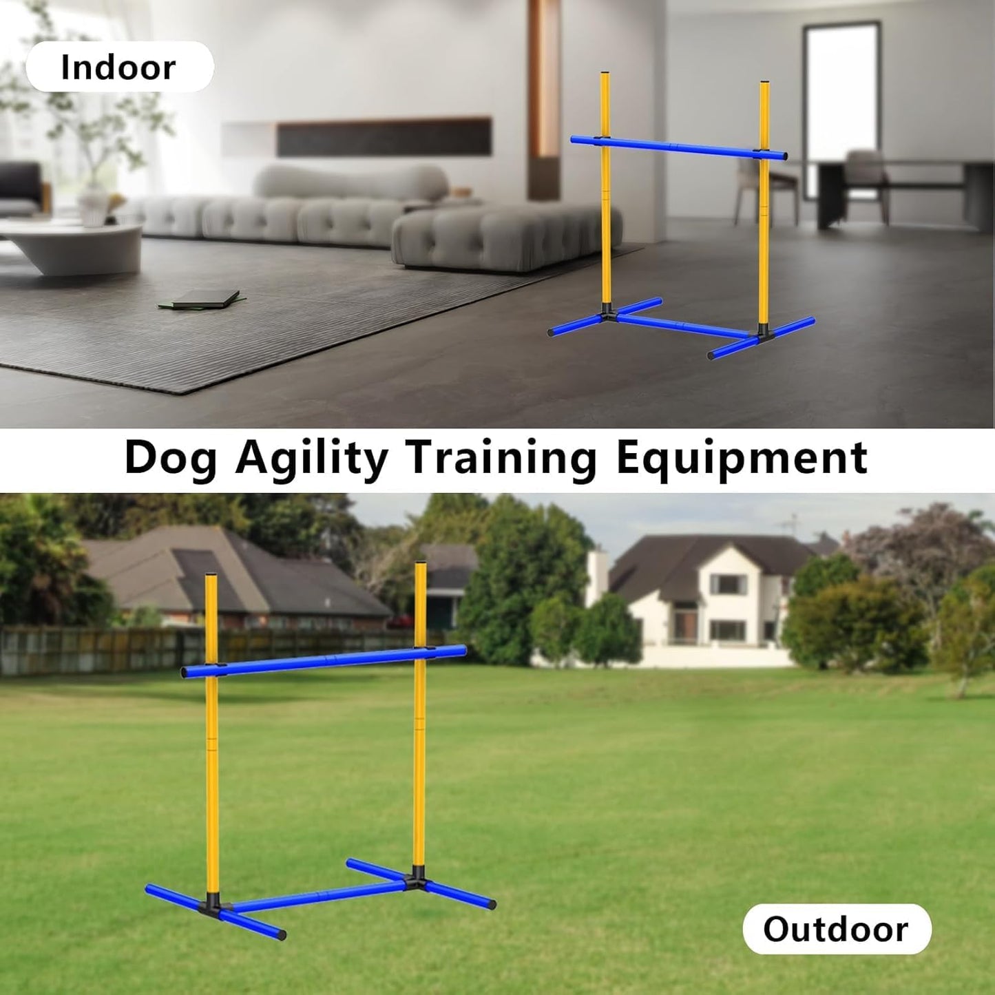 Adjustable Dog Agility Jump Set – Training Hurdles with Height Adjustable Bars, Portable Design with Carry Bag for Indoor & Outdoor Agility Courses (A-Jump Pole-1)